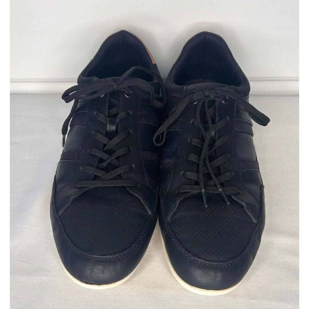 Aldo Casual Shoes Mens US 9.5 Black Blue Leather Low Top Lace Up Sneaker